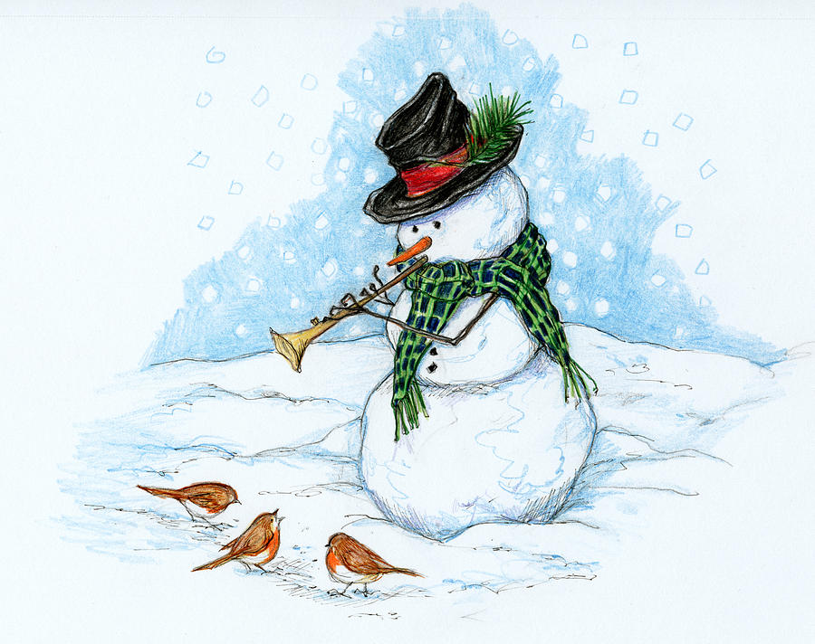 Frosty Flautist Drawing by Peggy Wilson