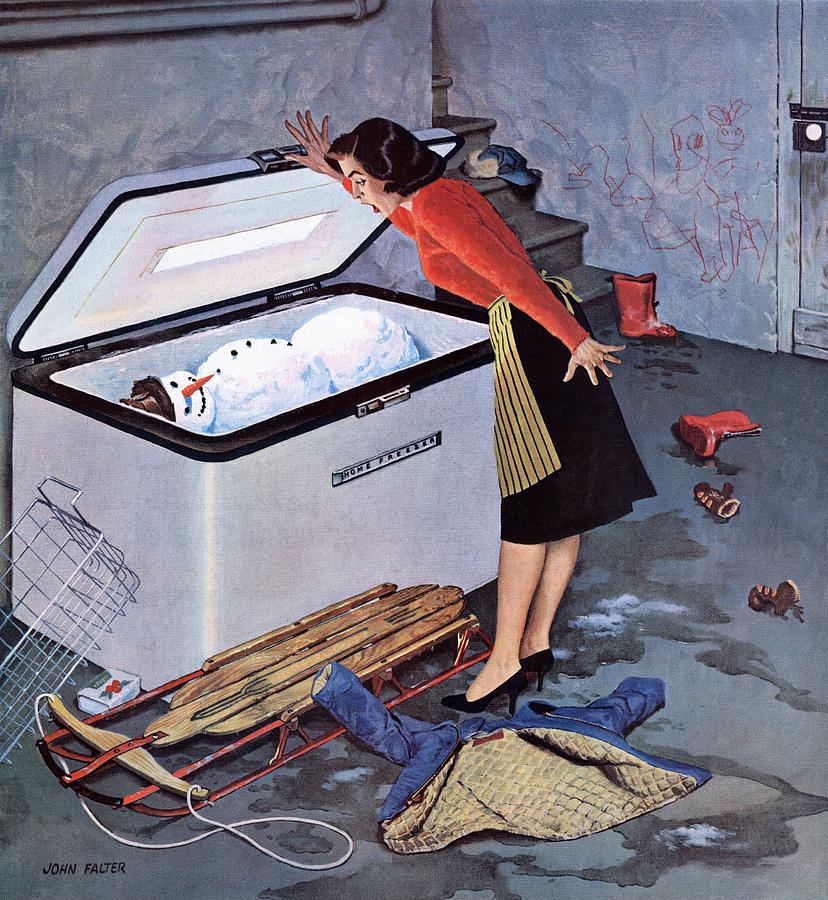 Vintage Drawing - Frosty In The Freezer by John Falter