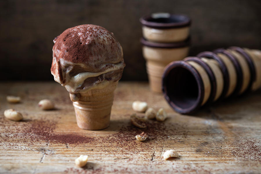 Frozen Banana Ice Cream Flavoured With Peanut Butter And Cocoa Powder vegan Photograph by Kati Neudert