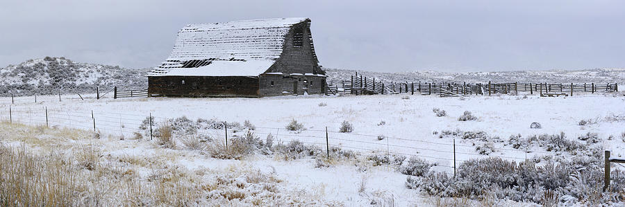 Winter Photograph - Frozen Barn Panorama by David Farlow