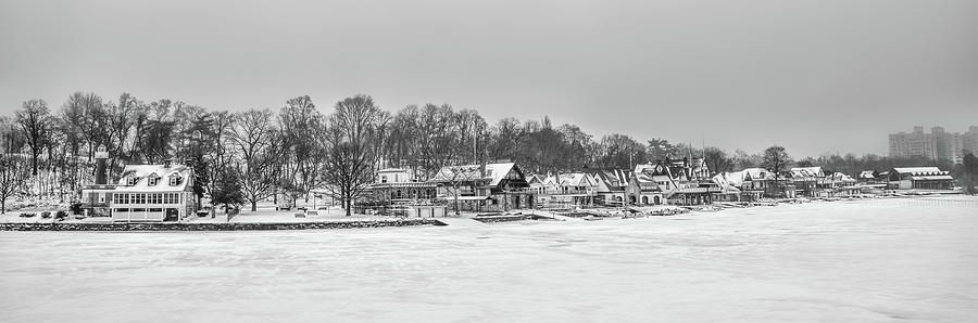 Frozen Boathouse Row in Black and White Photograph by Bill Cannon
