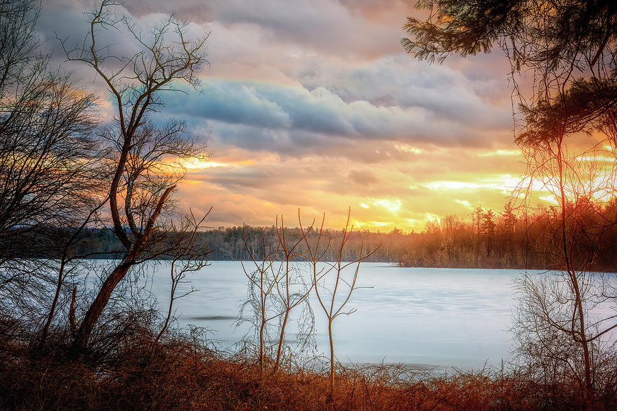 Frozen Brook Beneath a Flaming Sky Photograph by Simmie Reagor