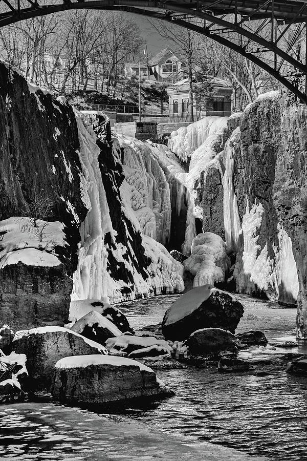 Frozen Great Falls in Black and White Photograph by Alan Goldberg