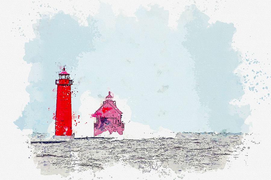 Frozen Lighthouse 2 -  watercolor by Adam Asar Painting by Celestial Images