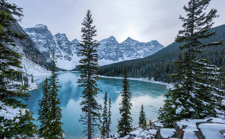 Frozen Moraine Lake Photograph by Cory Huchkowski