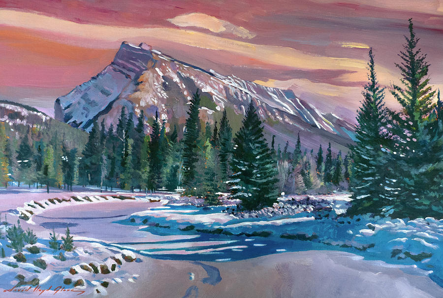 Frozen River Banff Painting by David Lloyd Glover