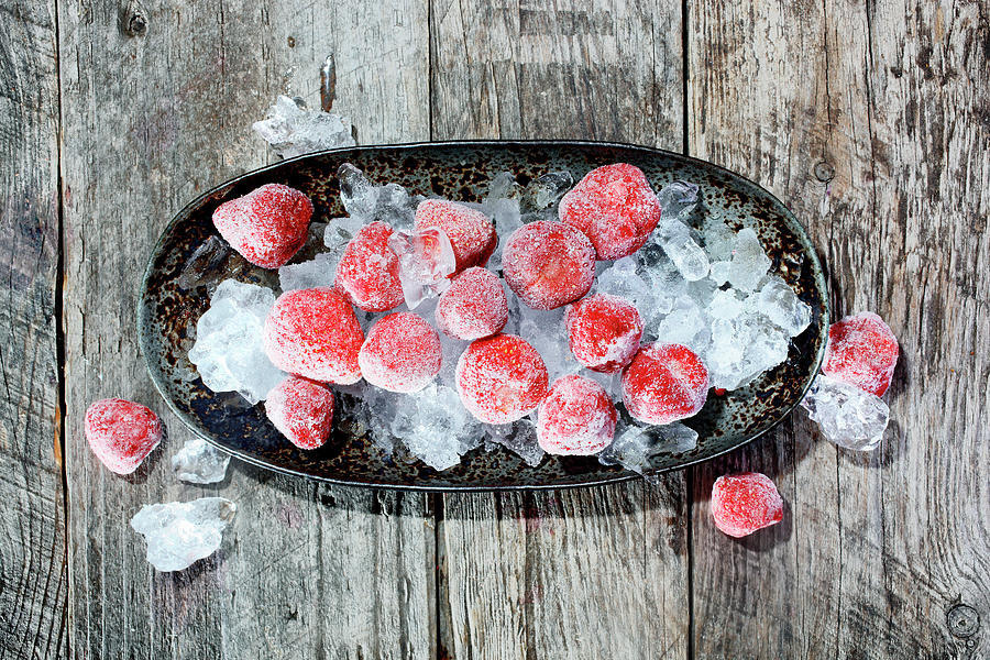 Frozen Strawberries With Ice Cubes Photograph by Petr Gross