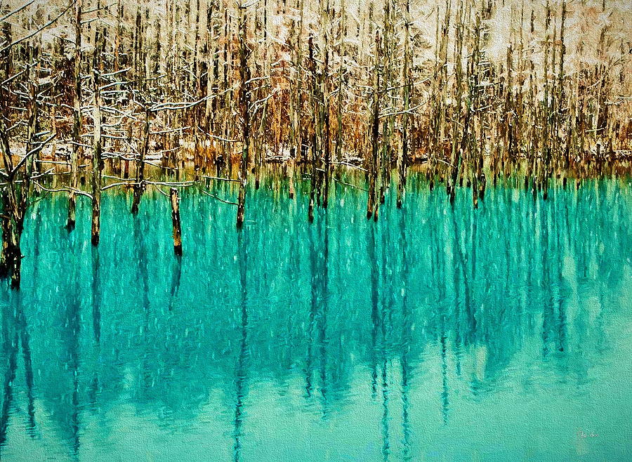 Frozen Trees on a Blue Pond Digital Art by Russ Harris