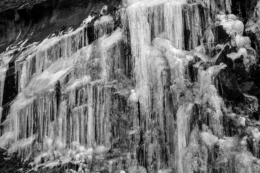 Frozen Waterfall Black And White Photograph By Judit Dombovari - Fine 