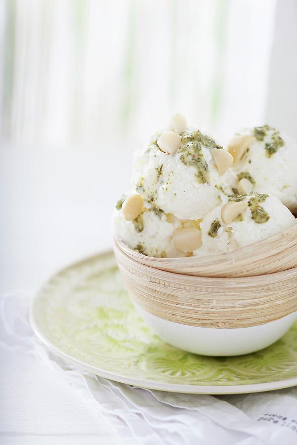 Frozen Yoghurt With Mint Pesto And Macadamia Nuts Photograph by Sabrina Sue Daniels