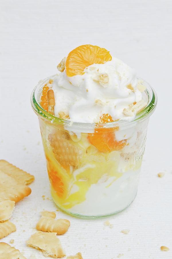 Frozen Yogurt With Mandarins And Biscuits Photograph by Esther Hildebrandt