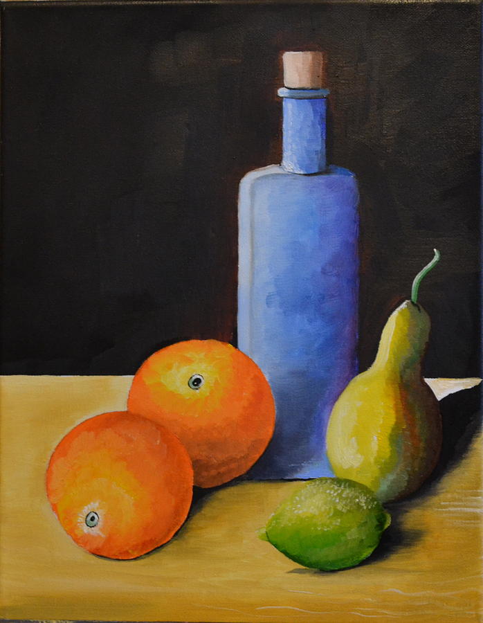 Fruit and Bottle Painting by Martin Schmidt