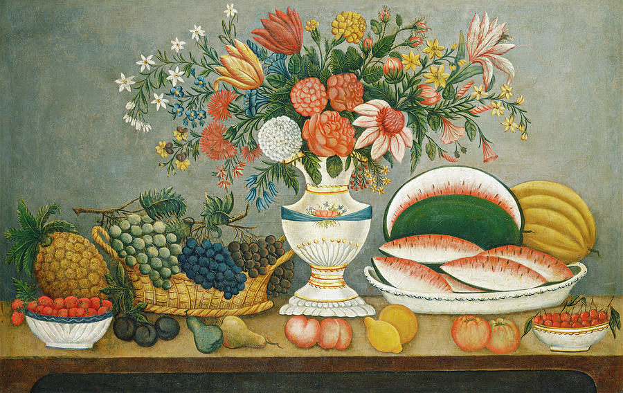 Fruit And Flowers, 19th Century Painting by Granger