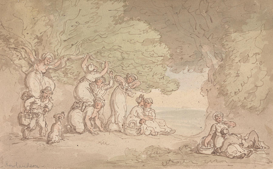 Fruit and Nut Picking Drawing by Thomas Rowlandson