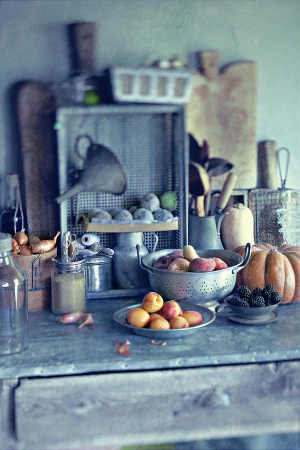 Fruit And Vegetables On An Antique Cupboard Photograph by Grossmann.schuerle Jalag