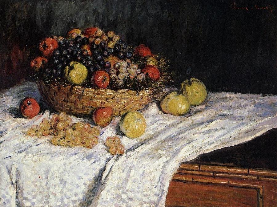 Fruit Basket With Apples And Grapes, 1879 Painting