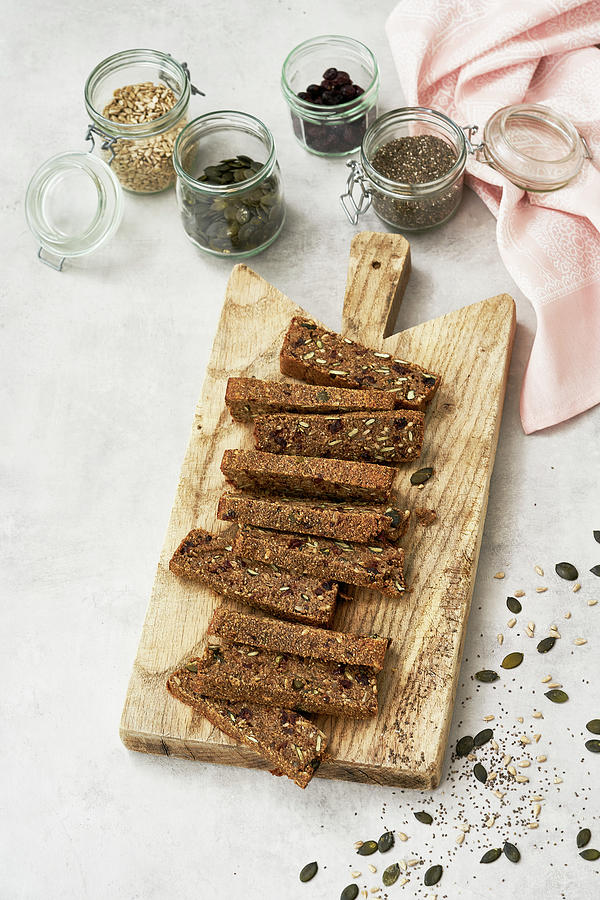 Fruit Bread Bars With Chia Seeds, Cranberries And Dates Photograph by Tre Torri