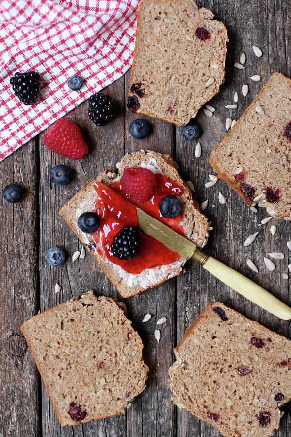 Fruit Bread With Jam And Berries Photograph by Sylvia E.k Photography