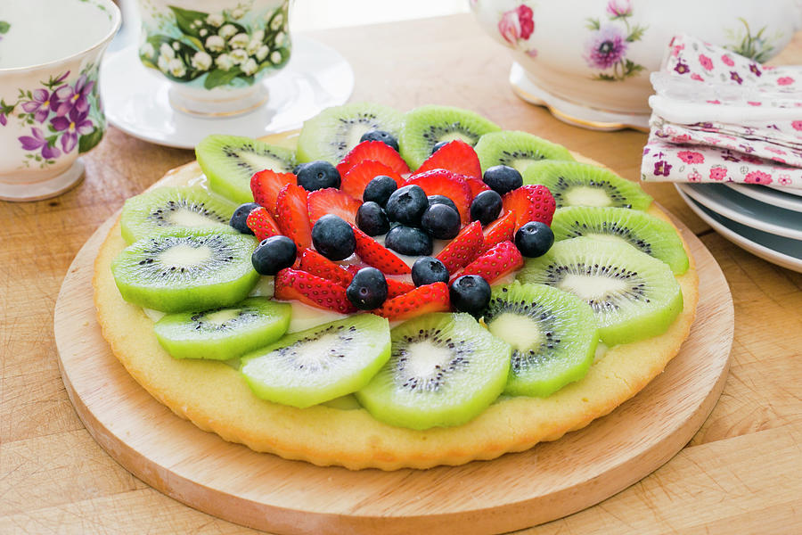 Fruit Cake With Kiwis, Strawberries And Blueberries Photograph by Maricruz Avalos Flores