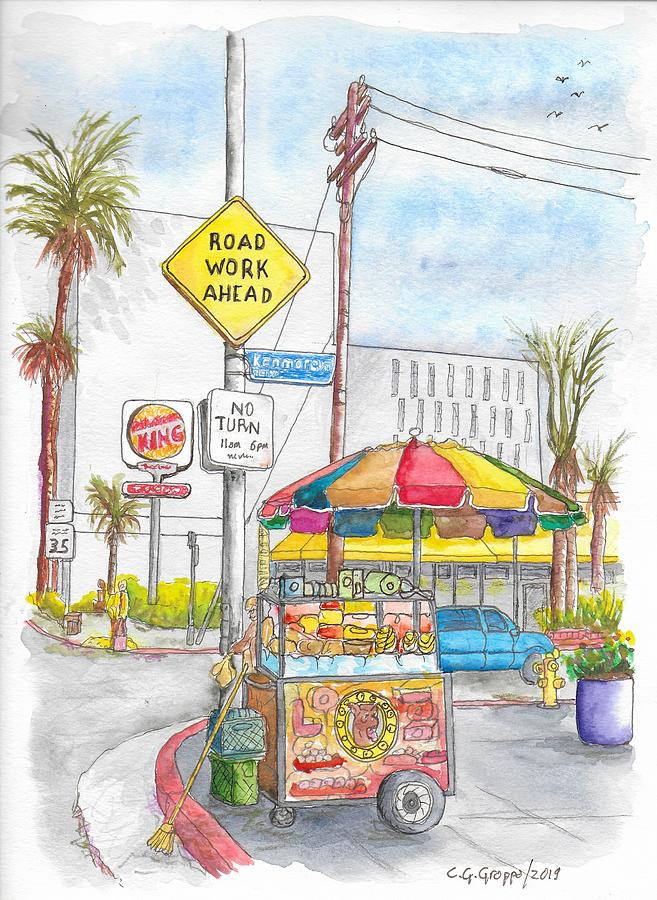 Fruit cart in Sunset Blvd. and Kenmore Ave., in Hollywood, California Painting by Carlos G Groppa