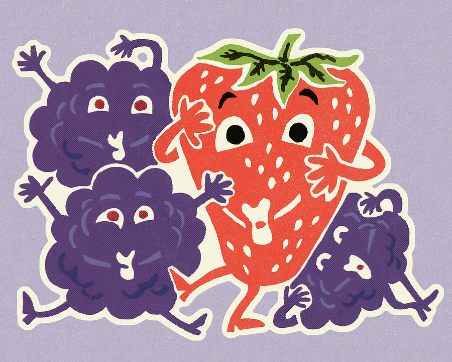 Vintage Drawing - Fruit Characters by CSA Images