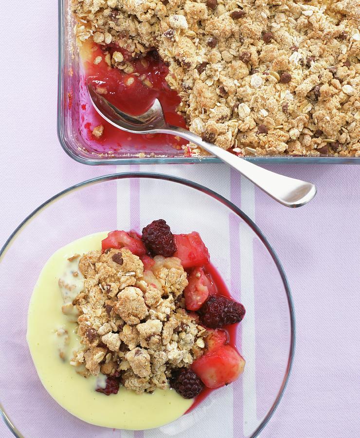 Fruit Crumble With Custard view From Above Photograph by Dave King - Pixels