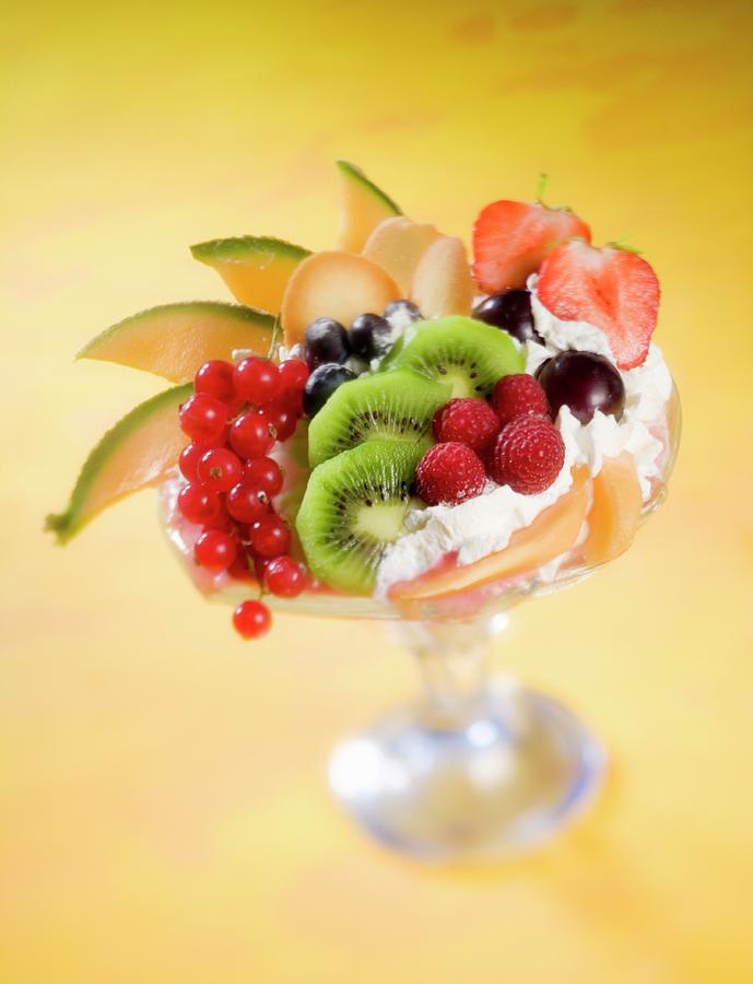 Fruit Dessert With Whipped Cream And Biscuits Photograph by Imagerie