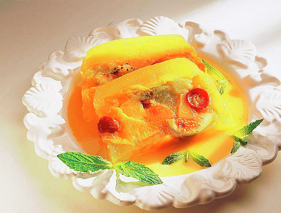 Fruit Jelly Terrine With Mango Puree Photograph by Hussenot