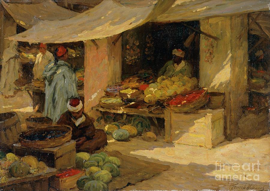 Fruit Market, Tangier, 1880-1936 Drawing by Heritage Images