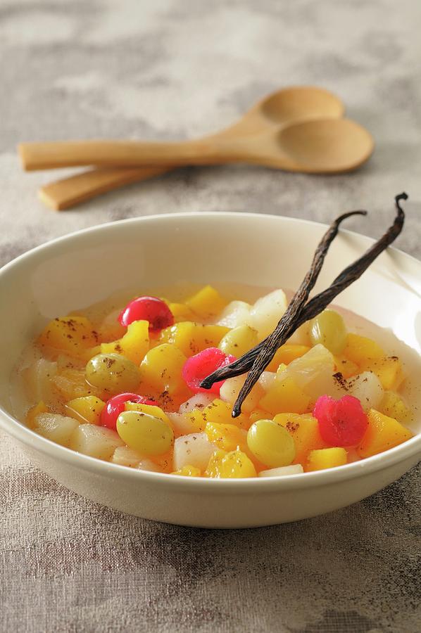 Fruit Salad With Vanilla Pods Photograph by Jean-christophe Riou