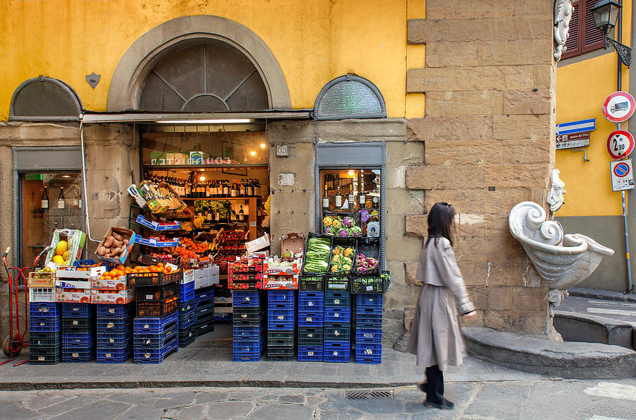 Fruit stand and girl in Florence Italy Photograph by Al Hurley