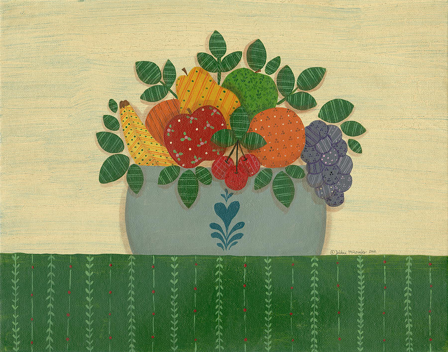 Fruit With Dark Green Tablecloth Painting by Debbie Mcmaster