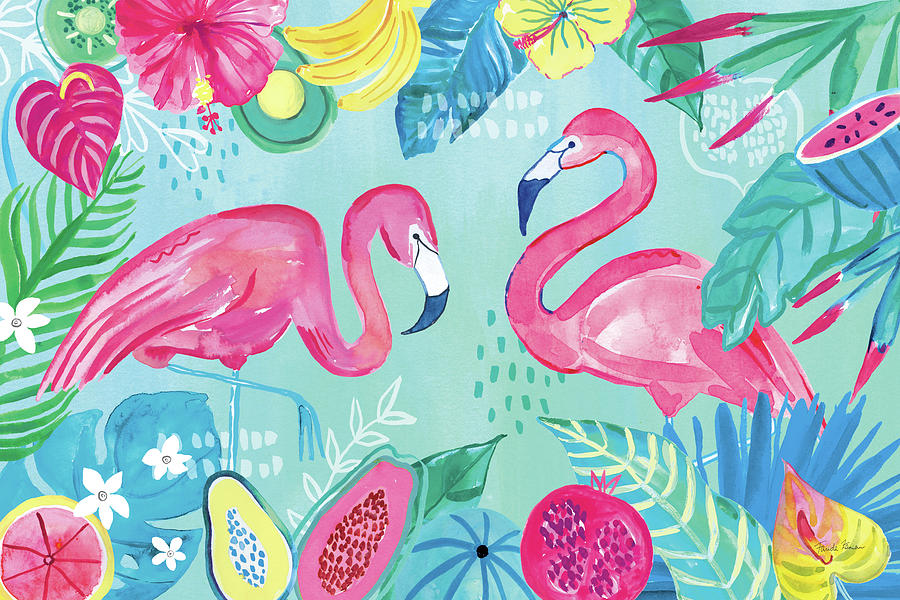 Animal Painting - Fruity Flamingos I by Farida Zaman