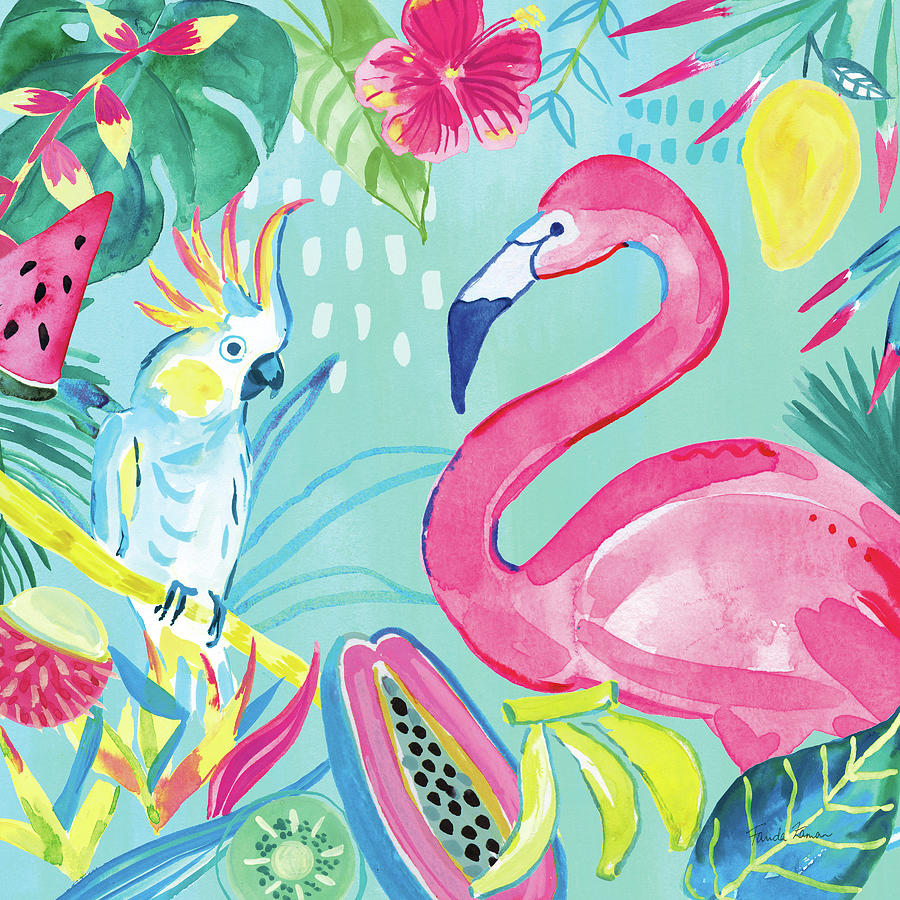 Animal Painting - Fruity Flamingos IIi by Farida Zaman