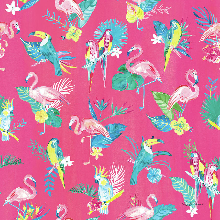 Animal Painting - Fruity Flamingos Pattern Ib by Farida Zaman