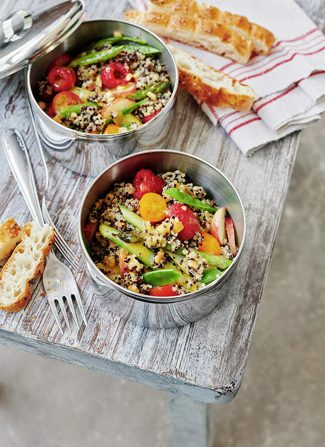 Fruity Quinoa Salad With Chia, Vegetables And Cashews In To-go Containers Photograph by Stefan Schulte-ladbeck