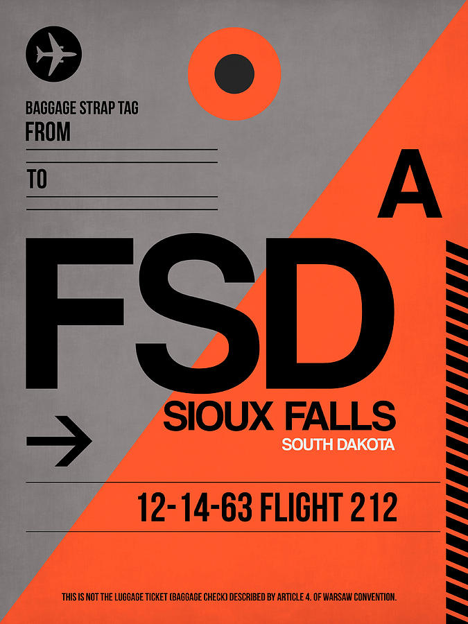 Vintage Digital Art - FSD Sioux Falls Luggage Tag I by Naxart Studio