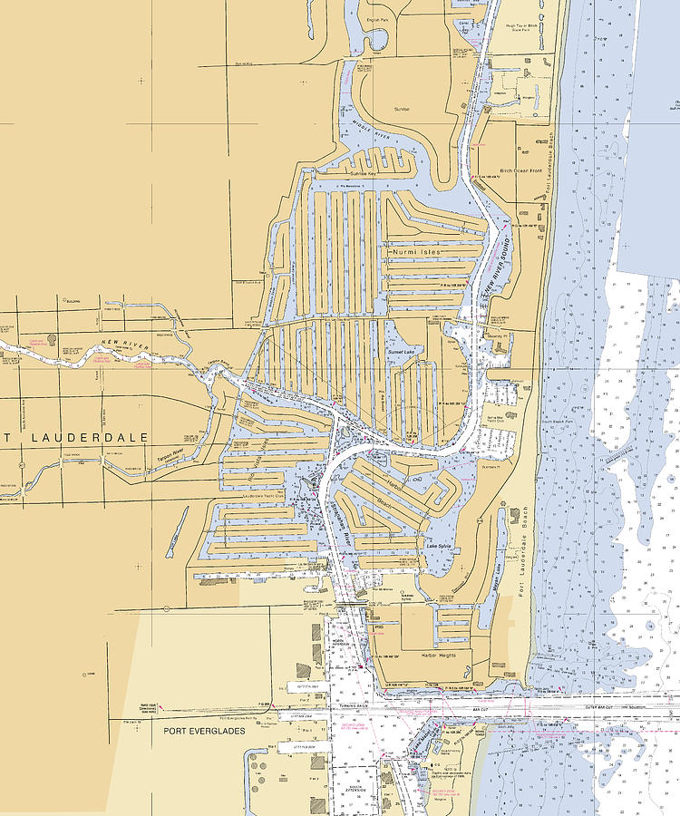 Ftlauderdale florida Nautical Chart _v6 Mixed Media by Sea Koast