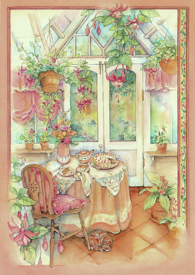 Tea Painting - Fuchsia Conservatory-crd by Kim Jacobs