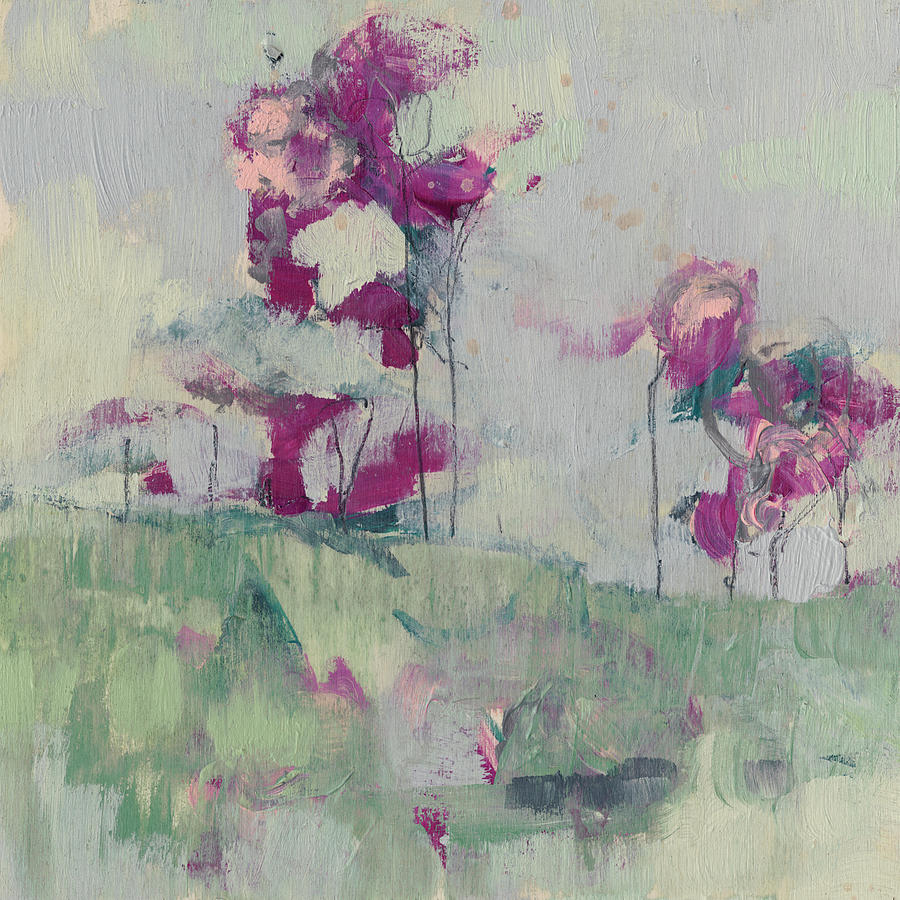 Landscape Painting - Fuchsia Treeline II by Jennifer Goldberger