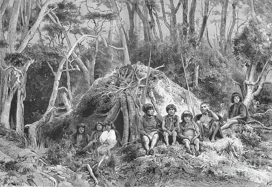 Fuegians And Their Wigwams,  C1885 Drawing by Print Collector