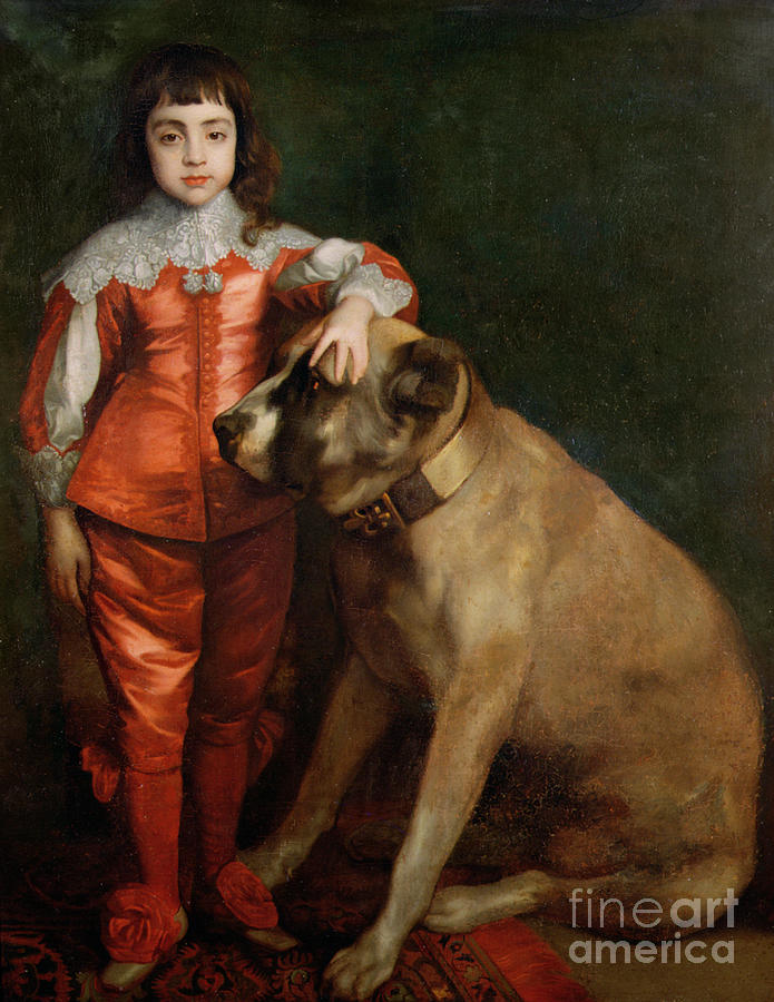 Full Length Portrait Of Charles II As A Boy With A Mastiff Painting by Anthony Van Dyck