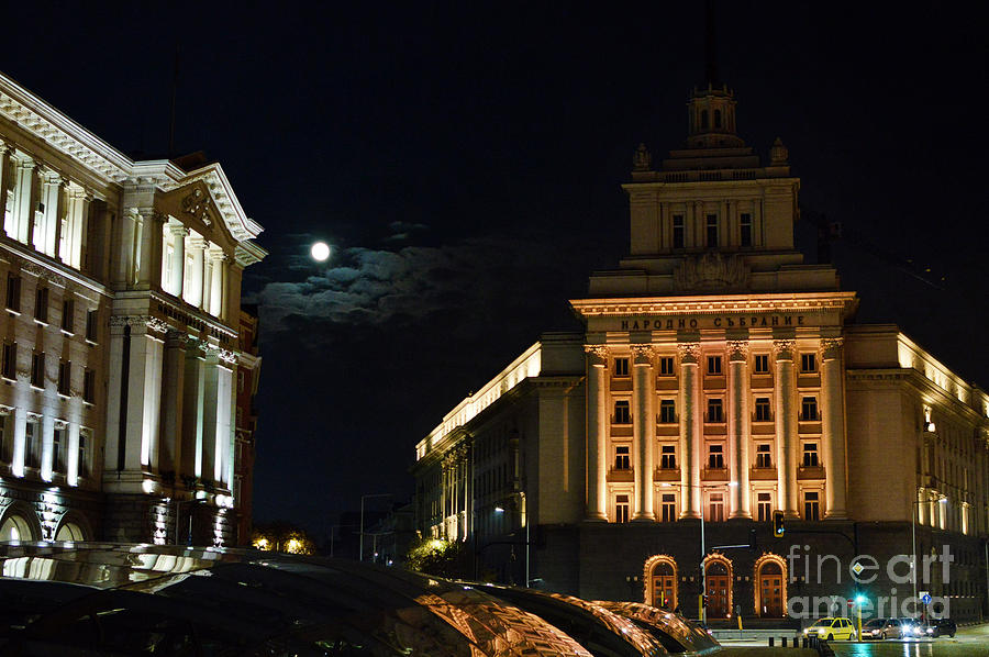 Full moon above Sofia Largo downtown Photograph by Yavor Mihaylov