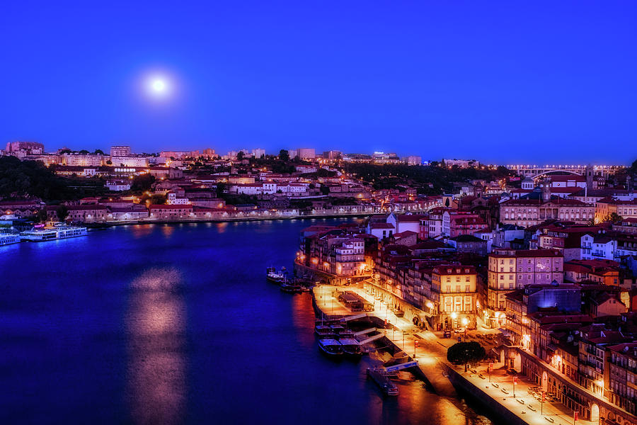 Full Moon at Dawn - Porto - Portugal Photograph by Stuart Litoff