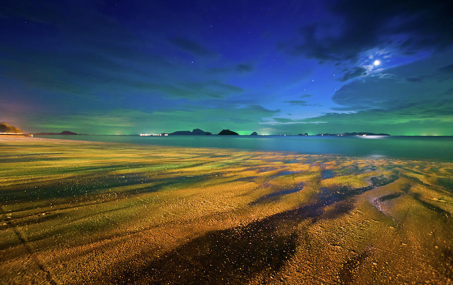 Full Moon At Night Over Tropical Beach Photograph by Primeimages