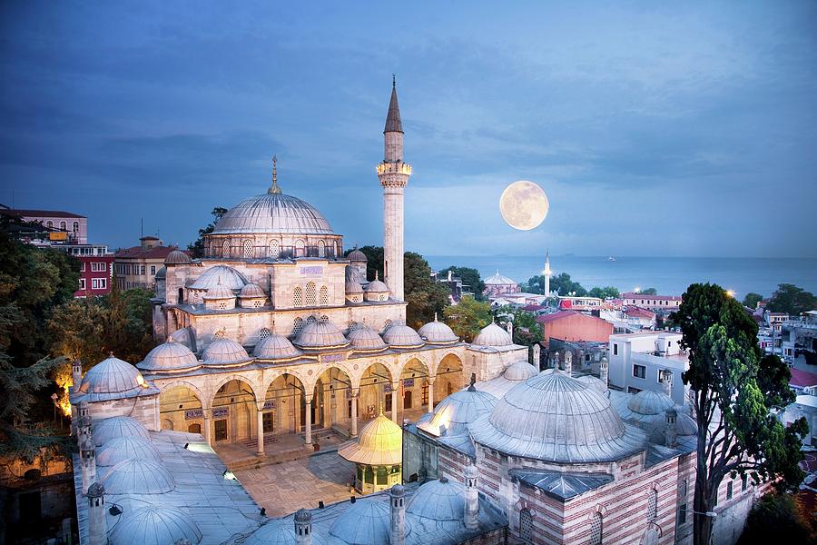 Full Moon Behind Mosque Digital Art by Anna Serrano