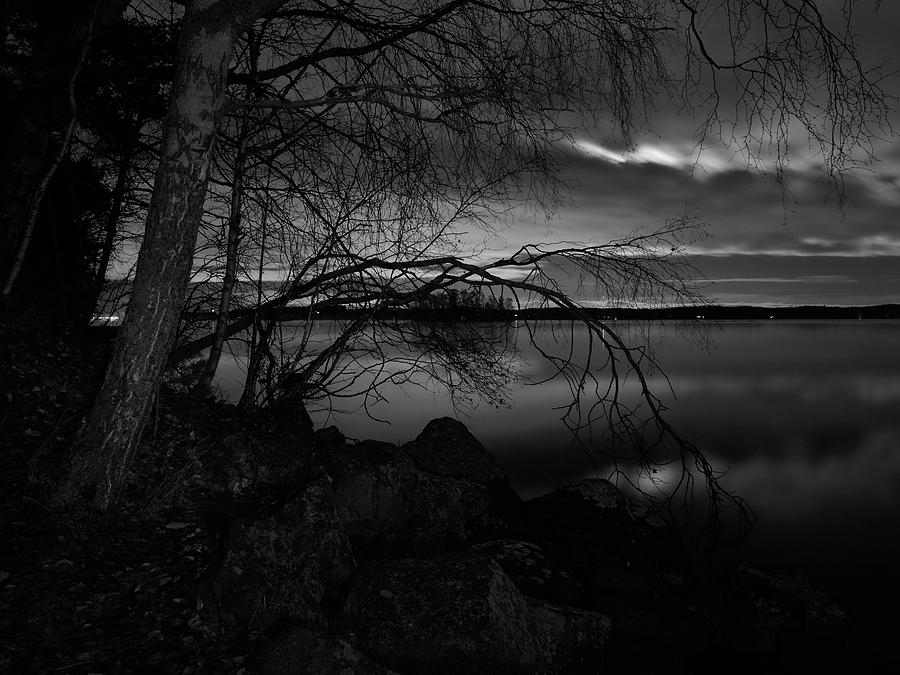Full moon behind the clouds bw Photograph by Jouko Lehto