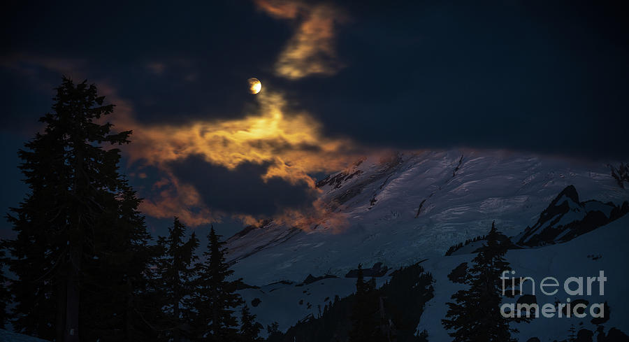 Full Moon Mount Baker Light Photograph