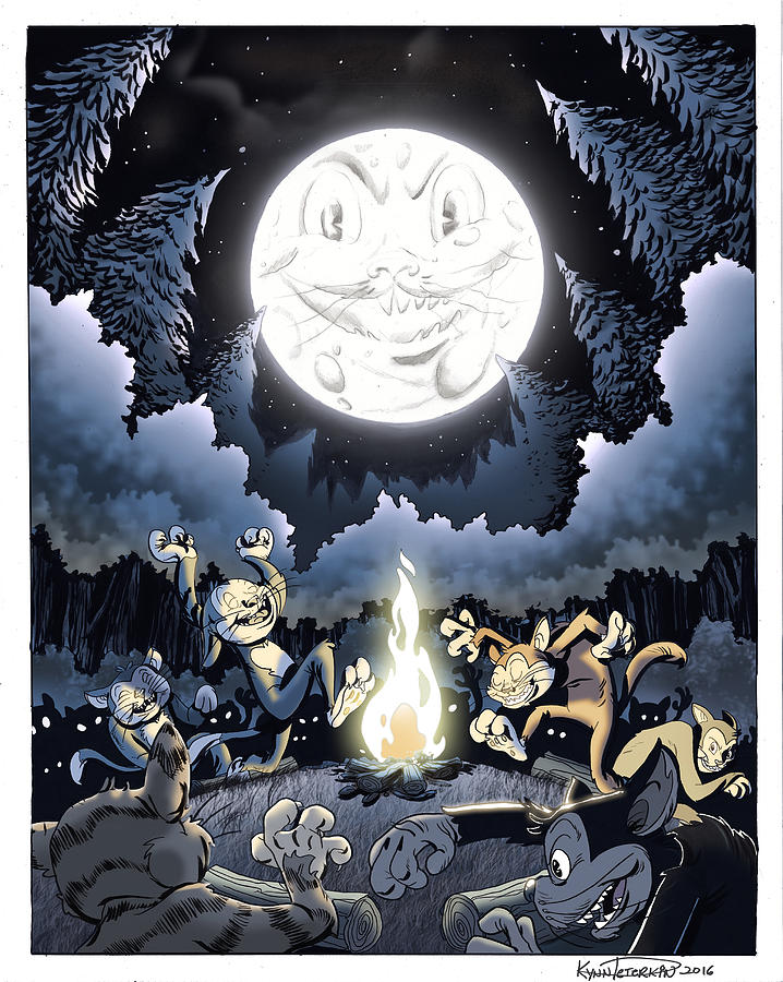 Full Moon Night Cats Digital Art by Kynn Peterkin