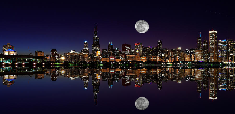 Full Moon Over Chicago Photograph